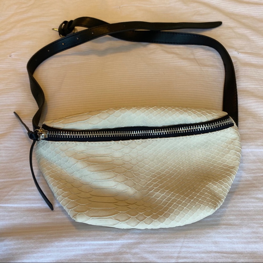 EXPRESS faux snake skin creme belt bag/fanny pack